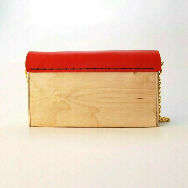 Ξύλινη τσάντα με δέρμα κόκκινο - δέρμα, ξύλο, ώμου, χειροποίητα, δώρα για γυναίκες, μικρές, μικρές - 5