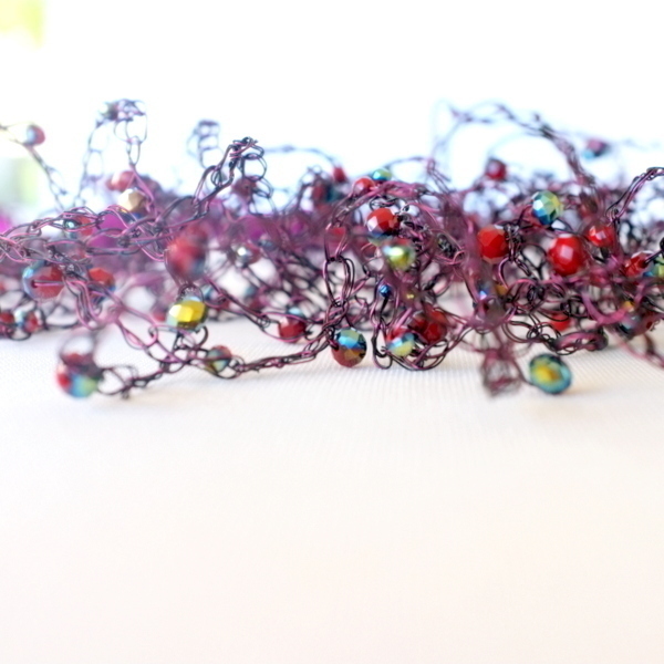Κολιέ Wire crochet και μεταξωτό ύφασμα - ύφασμα, γυναικεία, σύρμα, χάντρες, μακριά - 4