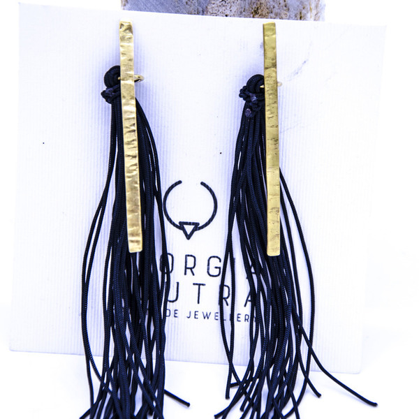 Long earrings with cords - επιχρυσωμένα, αλπακάς, με φούντες, μακριά, κρεμαστά