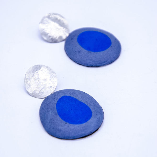 Blue-grey circle earrings - ασήμι, αλπακάς, μακριά, κρεμαστά, Black Friday
