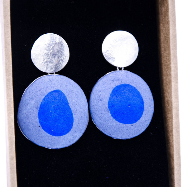 Blue-grey circle earrings - ασήμι, αλπακάς, μακριά, κρεμαστά, Black Friday - 3