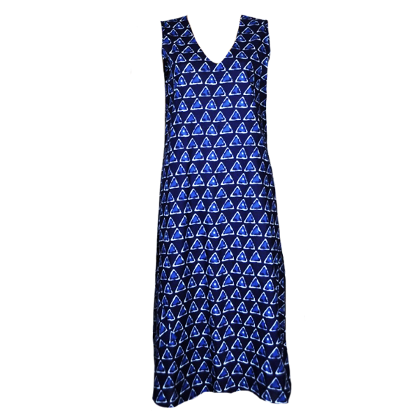 Φόρεμα midi μπλε σε αμπίρ γραμμή - βαμβάκι, αμάνικο, midi