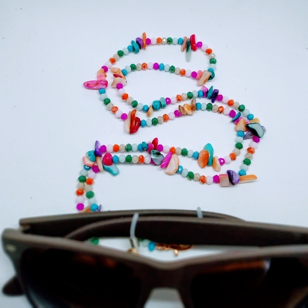 Αλυσίδα γυαλιών με κρυσταλλάκια και κοχύλια - statement, αλυσίδες, δώρο, κοχύλι, χάντρες - 2