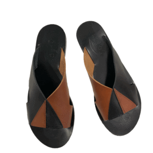 TRIANGLES BICOLOR BLACK-BROWN - δέρμα, φλατ, slides