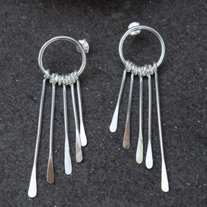 Σκουλαρίκια ασημένια sticks με 5 ασημένιες μπάρες - ασήμι, χειροποίητα, μακριά, minimal, κρεμαστά - 2