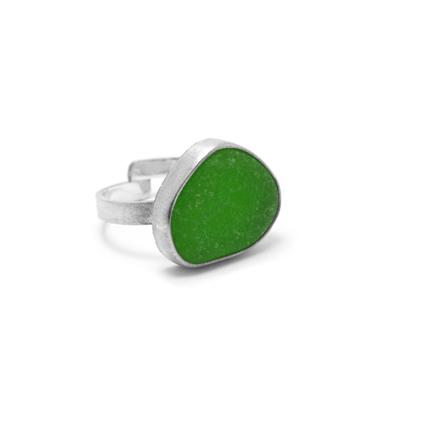 " Green Seaglass ring" - Xειροποίητο επάργυρο ματ δαχτυλίδι με γυαλάκι της θάλασσας! - επάργυρα, θάλασσα, αυξομειούμενα