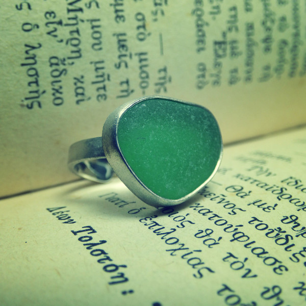 " Green Seaglass ring" - Xειροποίητο επάργυρο ματ δαχτυλίδι με γυαλάκι της θάλασσας! - επάργυρα, θάλασσα, αυξομειούμενα - 4