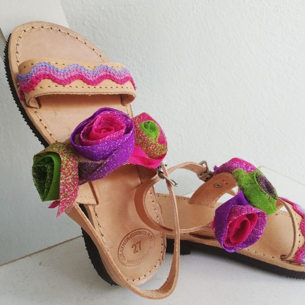 Flower bomb sandals - δέρμα, λουλούδια, all day, boho, φλατ, για παιδιά, ankle strap - 3