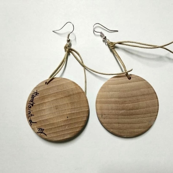 Σκουλαρίκια ξύλινα ζωγραφισμένα στο χέρι - ξύλο, απαραίτητα καλοκαιρινά αξεσουάρ, boho, κρεμαστά - 5