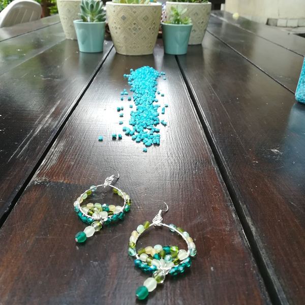 Μεγάλα σκουλαρίκια με χάντρες Τσεχίας,πράσινα. - μακριά, κρεμαστά - 3