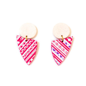 Statement Σκουλαρίκια "Arrows Fuchsia" M - πηλός, μακριά, boho, κρεμαστά - 2