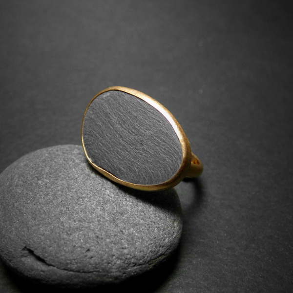" River stone ring " - Xειροποίητο επίχρυσο δαχτυλίδι με βότσαλο από ποτάμι - επιχρυσωμένα, βότσαλα, αυξομειούμενα - 2