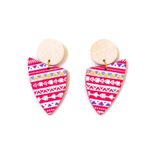 Statement Σκουλαρίκια "Fuchsia Arrows" Large - πηλός, μακριά, boho, κρεμαστά - 2