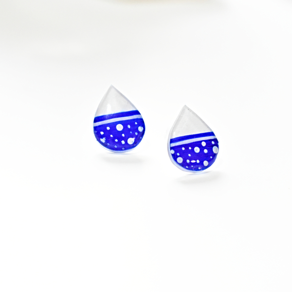 Drops white-blue | Dots | Plexi - ζωγραφισμένα στο χέρι, σταγόνα, καρφωτά, plexi glass, faux bijoux - 5