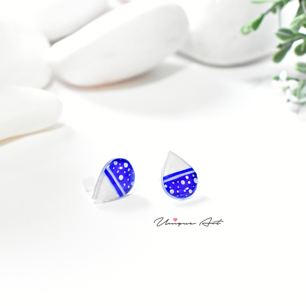Drops white-blue | Dots | Plexi - ζωγραφισμένα στο χέρι, σταγόνα, καρφωτά, plexi glass, faux bijoux - 3