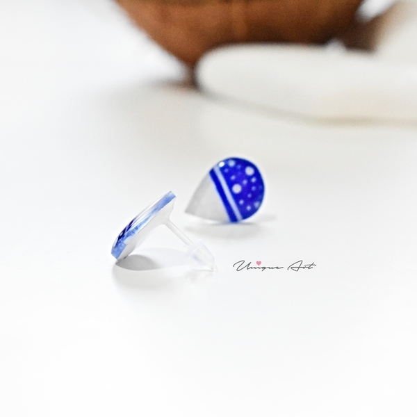 Drops white-blue | Dots | Plexi - ζωγραφισμένα στο χέρι, σταγόνα, καρφωτά, plexi glass, faux bijoux - 4