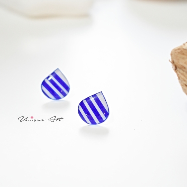 Drops white-blue | Stripes | Plexi - ριγέ, γυαλί, καρφωτά, υποαλλεργικό - 3