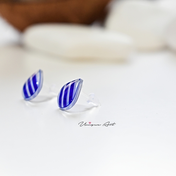 Drops white-blue | Stripes | Plexi - ριγέ, γυαλί, καρφωτά, υποαλλεργικό - 4
