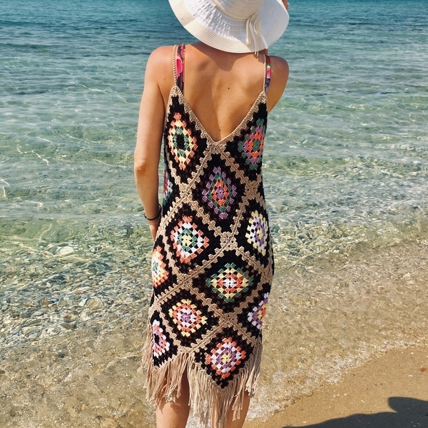 Πλεκτό Φόρεμα παραλίας - boho - 2