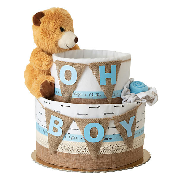 Διώροφη τούρτα Baby Cake "Oh Boy" - βρεφικά, baby shower, diaper cake