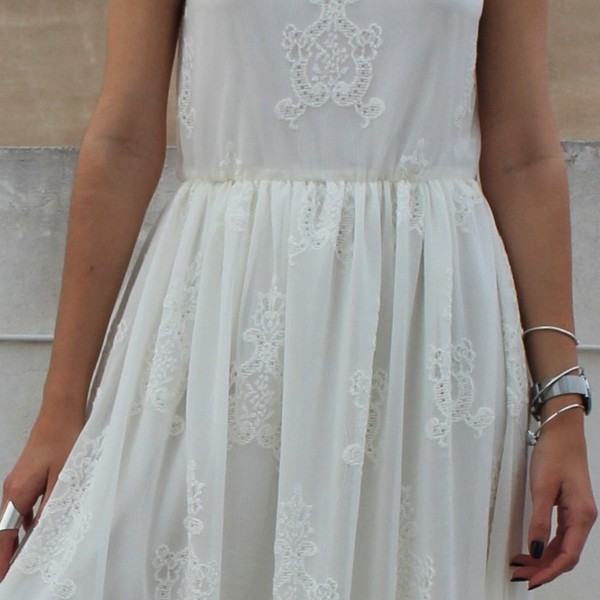 Εκρού δαντελένιο φόρεμα - δαντέλα, αμάνικο, γάμου - βάπτισης - 5
