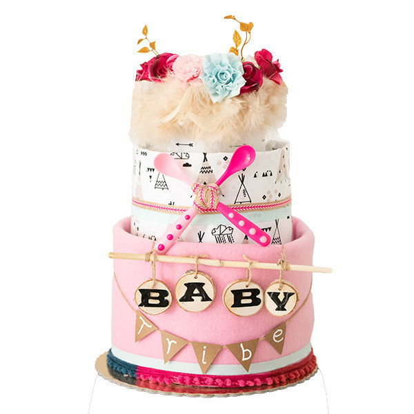 Τριώροφη τούρτα Baby Cake "Boho Baby" - δώρο, πρωτότυπα δώρα, baby shower, σετ δώρου, diaper cake