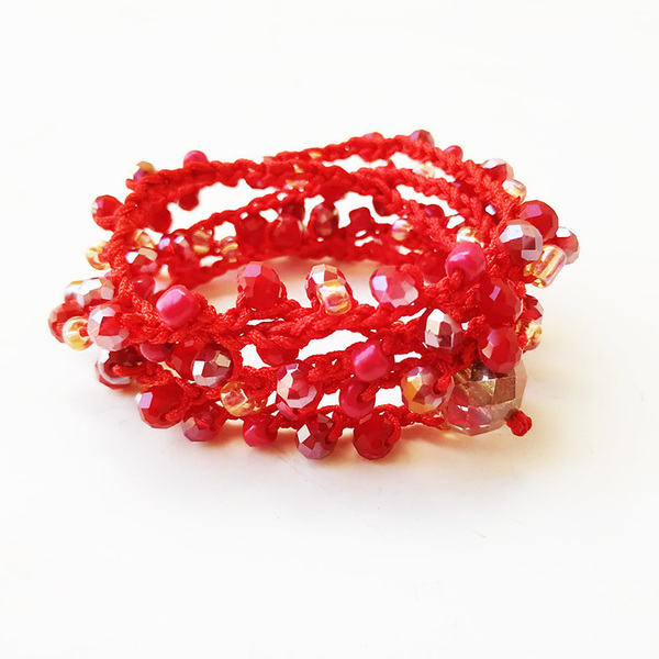 101 Beads Βραχιόλι - κολιέ κόκκινο, κόκκινο ιριζέ - γυναικεία, χάντρες, απαραίτητα καλοκαιρινά αξεσουάρ, πολύσειρα