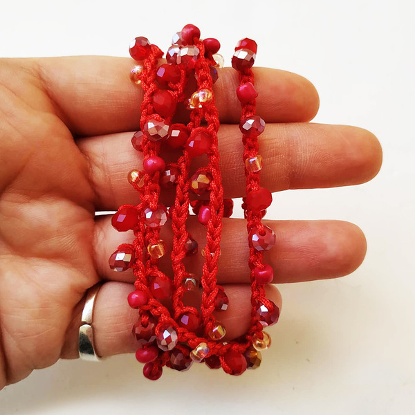 101 Beads Βραχιόλι - κολιέ κόκκινο, κόκκινο ιριζέ - γυναικεία, χάντρες, απαραίτητα καλοκαιρινά αξεσουάρ, πολύσειρα - 2