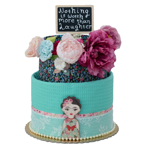 Διώροφη τούρτα Baby Cake "Frida Kahlo y La Casa Azul" - κορίτσι, δώρο, δώρα για βάπτιση, σετ δώρου, diaper cake