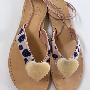 HEART SANDALS - δέρμα, χειροποίητα, φλατ, ankle strap, διχαλωτά