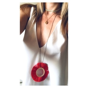 Red fan statement pendant - μοντέρνο, γυναικεία, μακριά