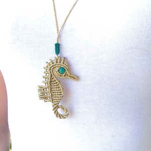 Gold Seahorse necklace!!!! - ημιπολύτιμες πέτρες, ιδιαίτερο, νεφρίτης, μακραμέ - 3