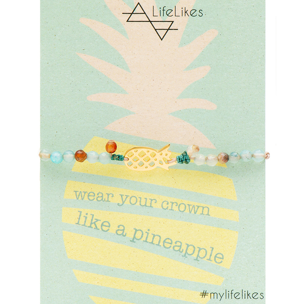 Pineapple Bracelet - charms, ορείχαλκος, χάντρες, αυξομειούμενα