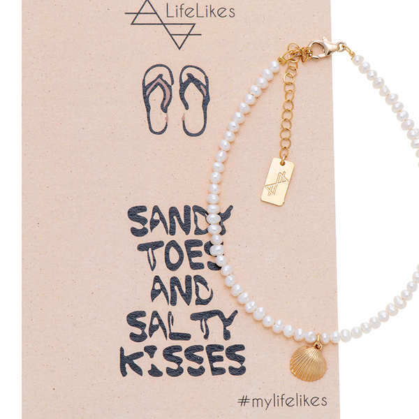 Sandy Toes – Ahivada White Pearl - επιχρυσωμένα, κοχύλι, ποδιού, αυξομειούμενα