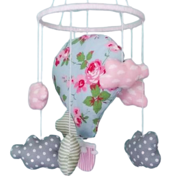 Μόμπιλε αερόστατο φλοράλ - ύφασμα, κορίτσι, αερόστατο, φλοράλ, συννεφάκι, μόμπιλε