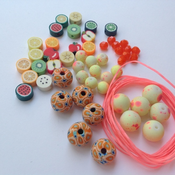 Flouo Mix (52τμχ) - χρωματιστό, κερωμένα κορδόνια, χάντρες, DIY, υλικά κοσμημάτων
