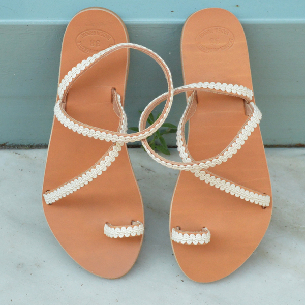Δερμάτινα σανδάλια Beach Wedding - δέρμα, αρχαιοελληνικό, νυφικά, φλατ, ankle strap - 3