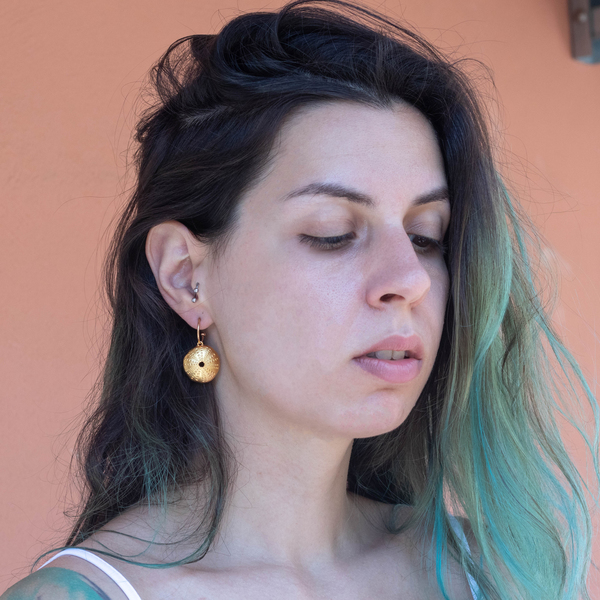 Κρικάκια με Αχινό - αχινός, faux bijoux, μικρά, κρίκοι, κοχύλι, φθηνά - 4