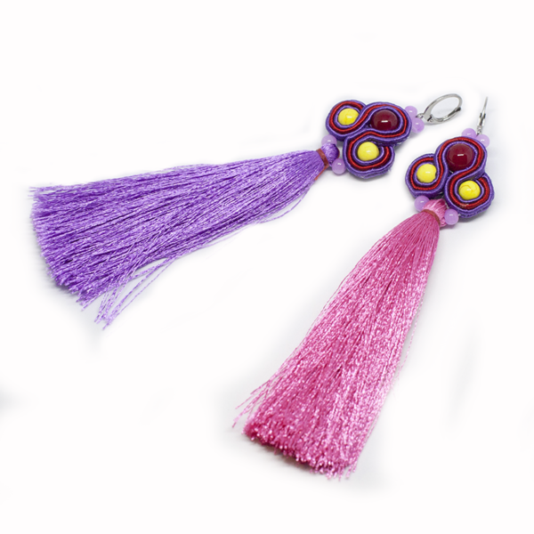 Boho Soutache μακριά σκουλαρίκια - με φούντες, πέτρες, μακριά, boho, κρεμαστά - 2
