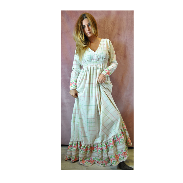 Maxi φόρεμα με απλικέ φλοράλ λεπτομέρειες - βαμβάκι, καρό - 3