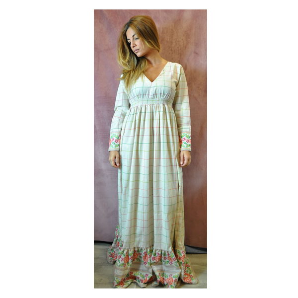 Maxi φόρεμα με απλικέ φλοράλ λεπτομέρειες - βαμβάκι, καρό - 4