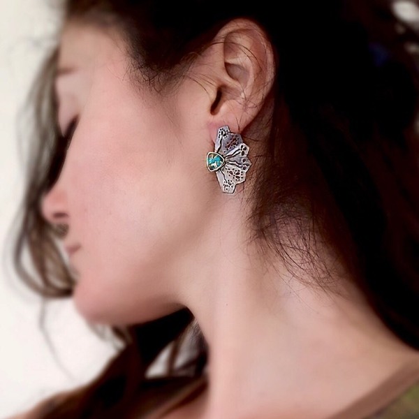 Mini Fan Blue Earrings-Ασημένια Σκουλαρίκια Βεντάλια με Μπλε Πέτρες - ασήμι, ημιπολύτιμες πέτρες, χειροποίητα, κρεμαστά - 5