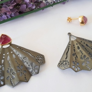 Red Stone Butterfly Earrings - ασήμι, ημιπολύτιμες πέτρες, κρεμαστά - 3