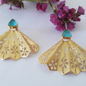 Chrysocolla Stone Butterfly Earrings - ασήμι, ημιπολύτιμες πέτρες, επιχρυσωμένα, κρεμαστά