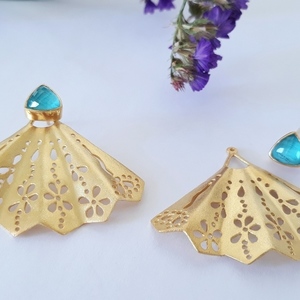 Chrysocolla Stone Butterfly Earrings - ασήμι, ημιπολύτιμες πέτρες, επιχρυσωμένα, κρεμαστά - 2