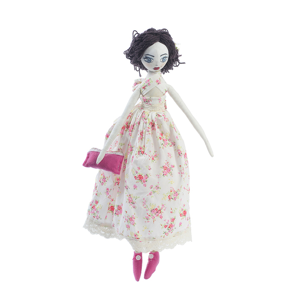 Κούκλα υφασμάτινη 60 εκ. με λουλούδενιο φορεμα - ύφασμα - 2