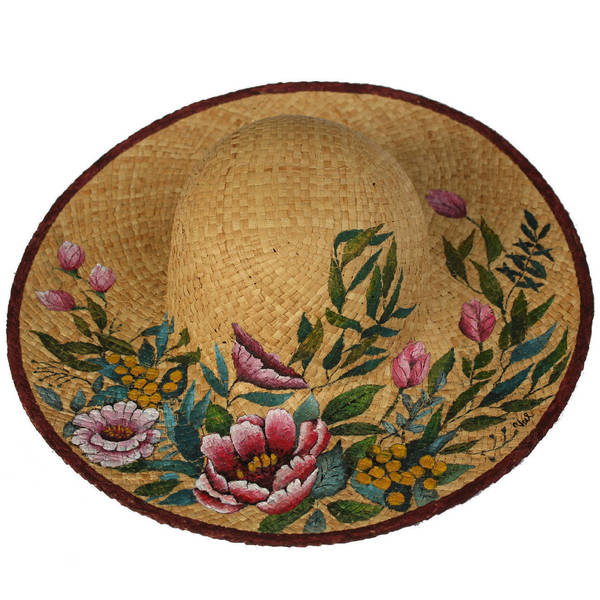Καπέλο ζωγραφισμένο στο χέρι - ψάθινα - 2