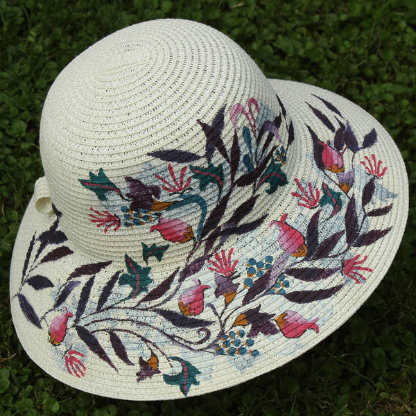 Καπέλο ζωγραφισμένο στο χέρι - ψάθινα - 4
