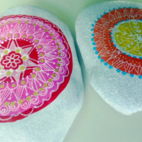 Λουλούδι mandala ροζ σε πέτρα - πέτρα, διακοσμητικές πέτρες - 2
