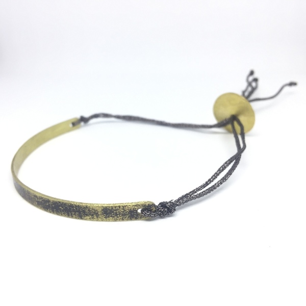 Half metal-half thread oxidized bronze bracelet-Μισό μέταλλο,μισό νήμα βραχιόλι τύπου 'βέργα' από οξειδωμένο ορείχαλκο... - ορείχαλκος, κορδόνια, σταθερά, χειροπέδες - 2